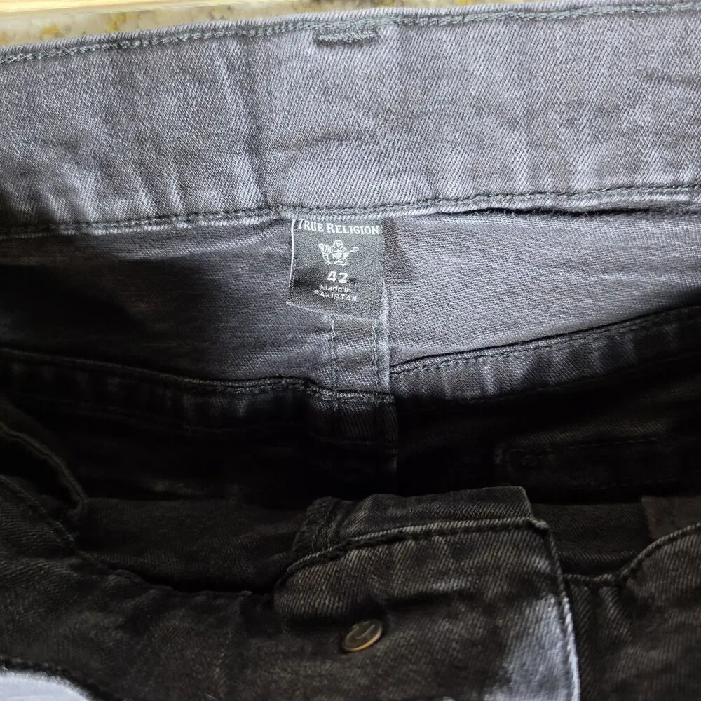 True Religion Jeans Mens 42x29 Black Ricky  Relaxed Straight Denim